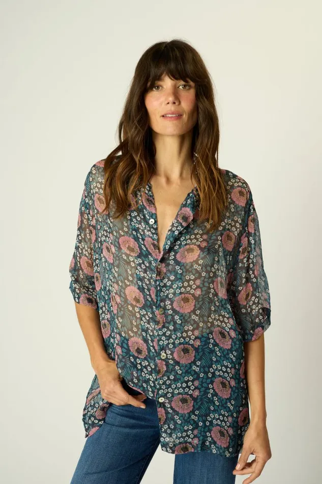 Tops Shop Natalie Martin KEVIN SHIRT Vintage Flowers Indigo