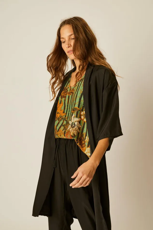 Tops Shop Natalie Martin LENNON KIMONO Black Silk