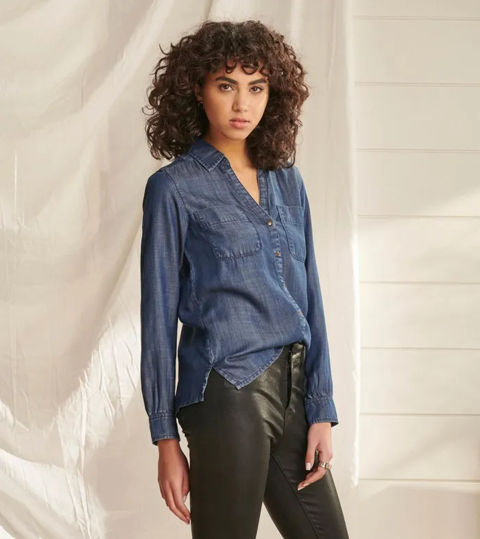 Tops Women Hatley Utility Buttondown 8211 Maritime Denim Wash