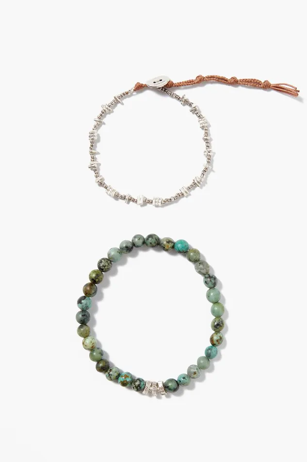 Turquoise and Etched Silver Bracelet Set Women Chan Luu Bracelets
