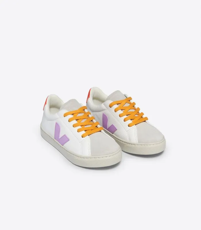VEJA Esplar Kids ESPLAR LACES LEATHER WHITE ORCHID ORANGE FLUO