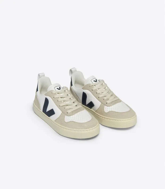 VEJA V10 Kids V10 LACES LEATHER WHITE NAUTICO ALMOND