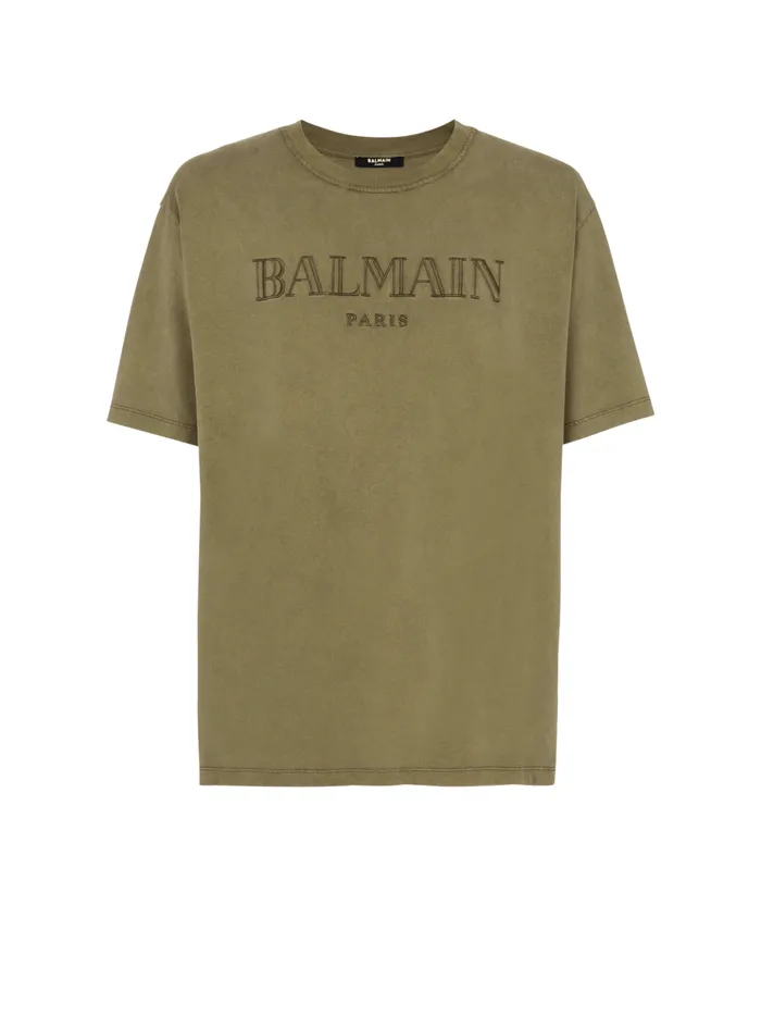 Vintage Embroidered Tshirt Khaki Men Balmain TShirts
