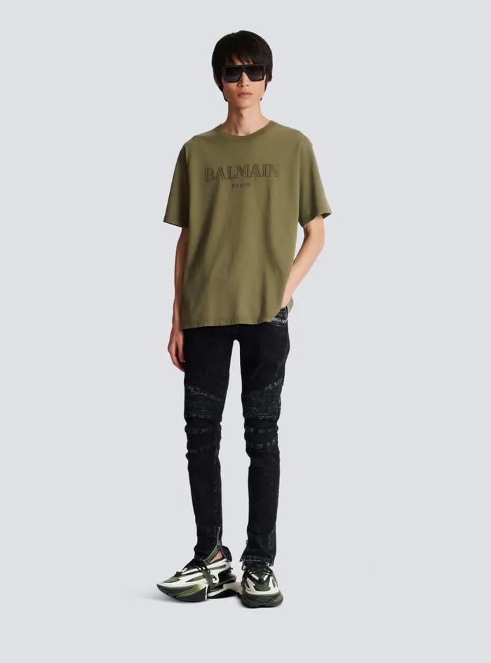 Vintage Embroidered Tshirt Khaki Men Balmain TShirts