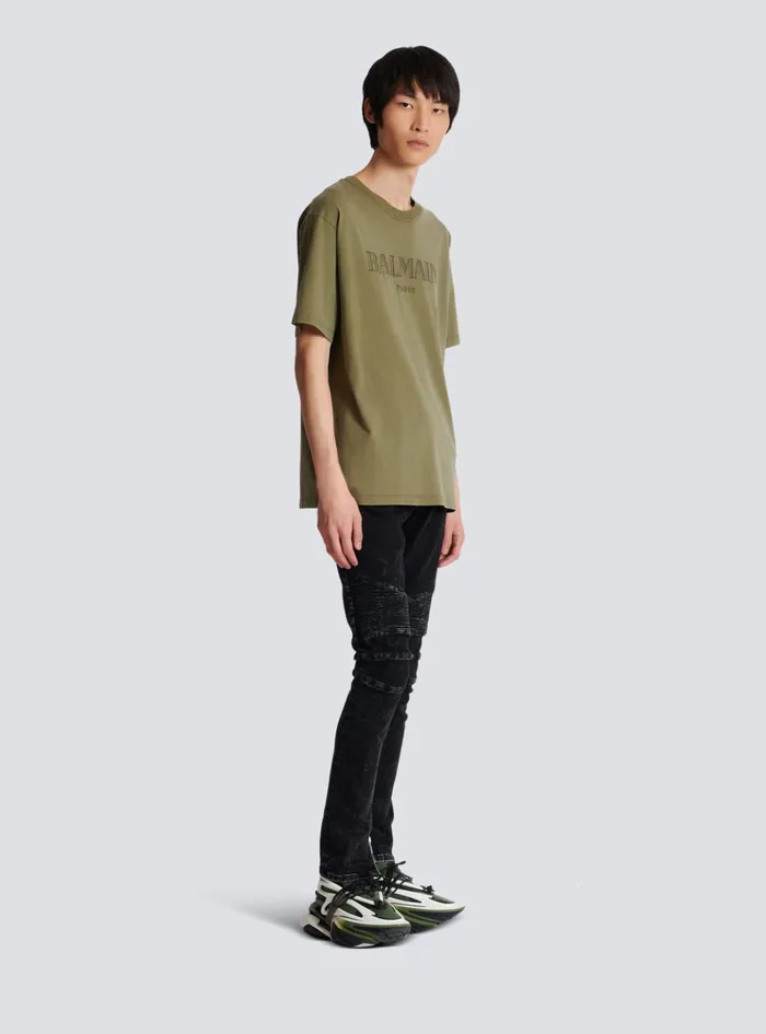 Vintage Embroidered Tshirt Khaki Men Balmain TShirts