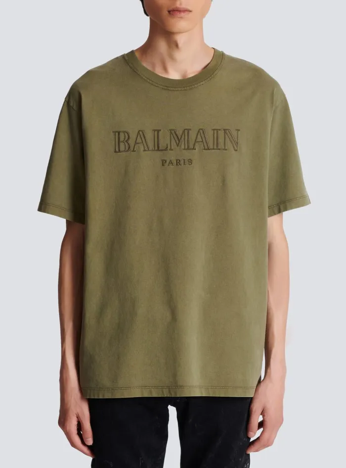 Vintage Embroidered Tshirt Khaki Men Balmain TShirts