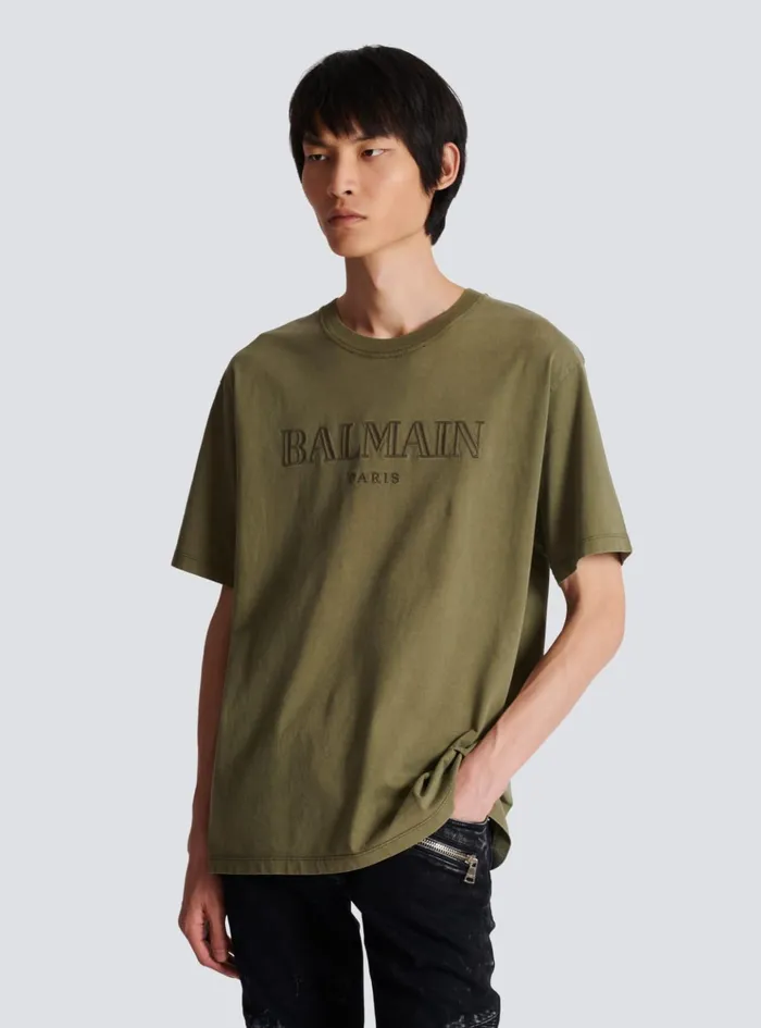 Vintage Embroidered Tshirt Khaki Men Balmain TShirts