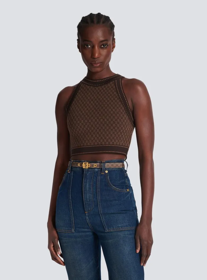 Waxed Monogram Canvas PBelt Brown Women Balmain Belts