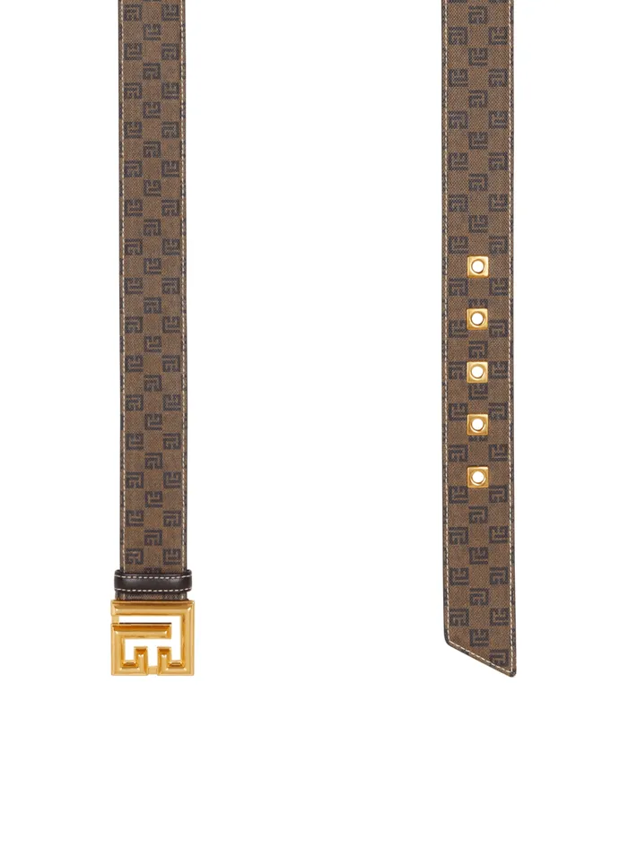 Waxed Monogram Canvas PBelt Brown Women Balmain Belts