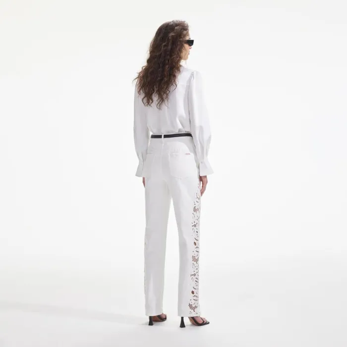 White Satin Embellished Bib Blouse Women Self Portrait Tops White Satin Embellished Bib Blouse Women Self Portrait Tops