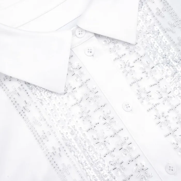 White Satin Embellished Bib Blouse Women Self Portrait Tops White Satin Embellished Bib Blouse Women Self Portrait Tops
