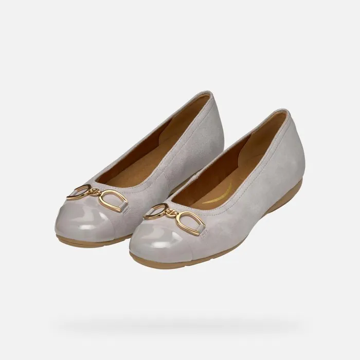 Woman Geox Ballerinas ANNYTAH WOMAN RockLight Grey Leather Ballerina Flats Rocklight Grey