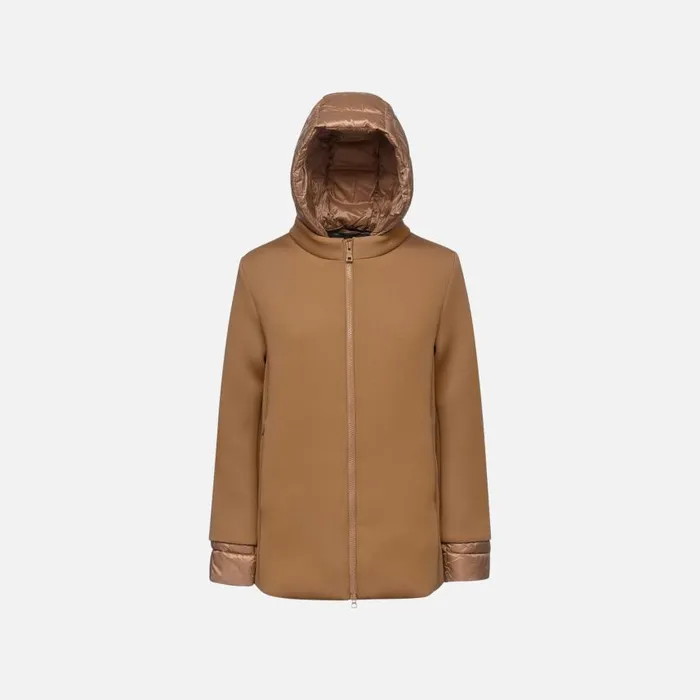 Woman Geox Jackets CRISTAEL WOMAN Tiger039s Eye Jacket With Hood Tiger039s Eye