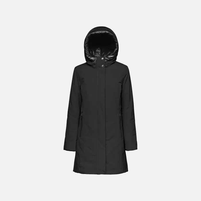 Woman Geox Jackets SPHERICA WOMAN Black Long Parka Black