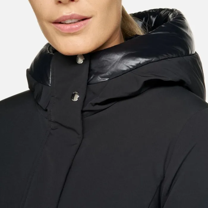 Woman Geox Jackets SPHERICA WOMAN Black Long Parka Black