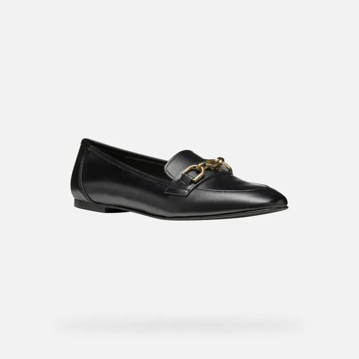 Woman Geox Loafers LLIZIA B Leather Loafers Black Woman Geox Black