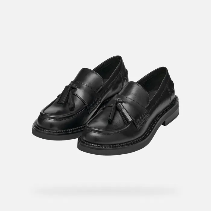 Woman Geox Loafers SERILDA WOMAN Black Leather Loafers Black