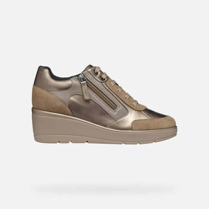 Woman Geox Sneakers ILDE C Wedge Sneakers Taupe Woman Geox Dark Taupe