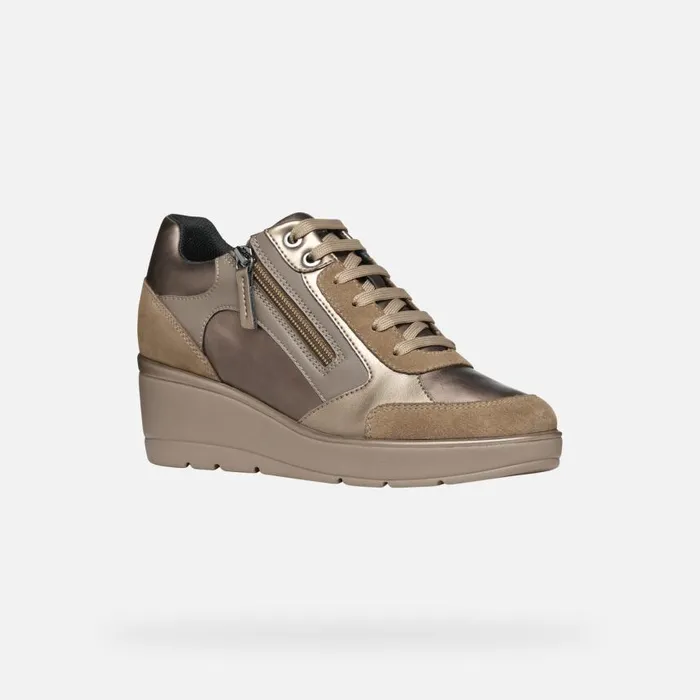 Woman Geox Sneakers ILDE C Wedge Sneakers Taupe Woman Geox Dark Taupe