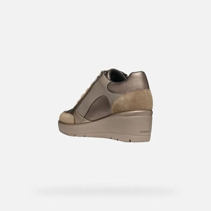 Woman Geox Sneakers ILDE C Wedge Sneakers Taupe Woman Geox Dark Taupe