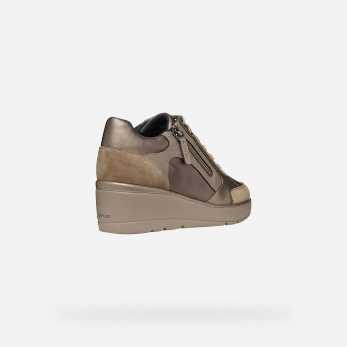 Woman Geox Sneakers ILDE C Wedge Sneakers Taupe Woman Geox Dark Taupe