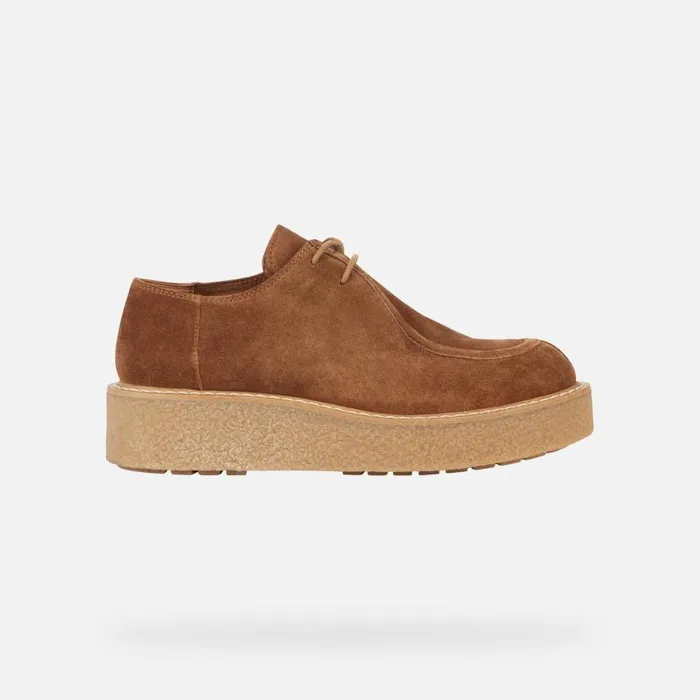 Woman Geox Wedges ELIDEA D Suede Shoes Camel Woman Geox Dark Camel