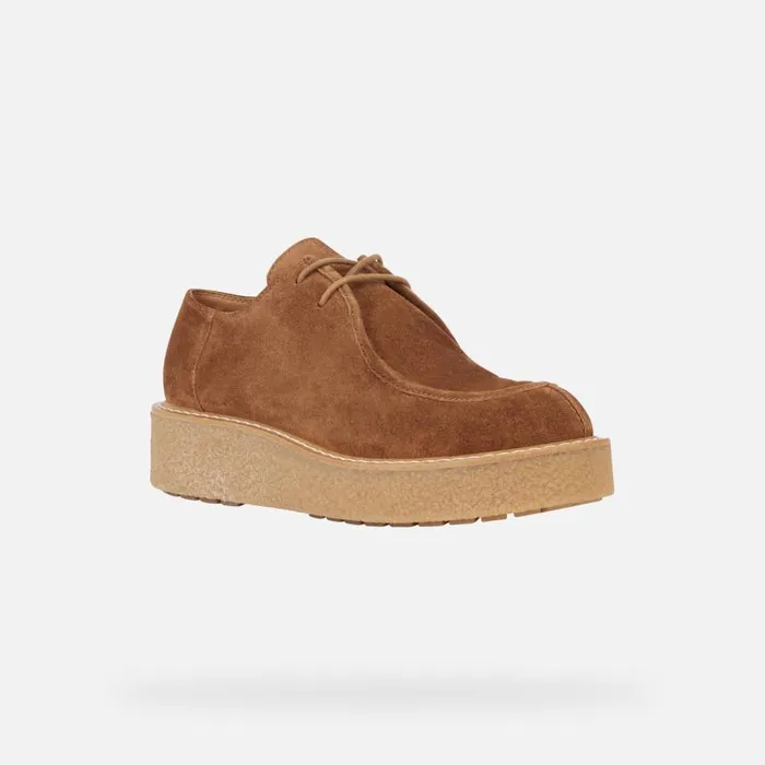 Woman Geox Wedges ELIDEA D Suede Shoes Camel Woman Geox Dark Camel