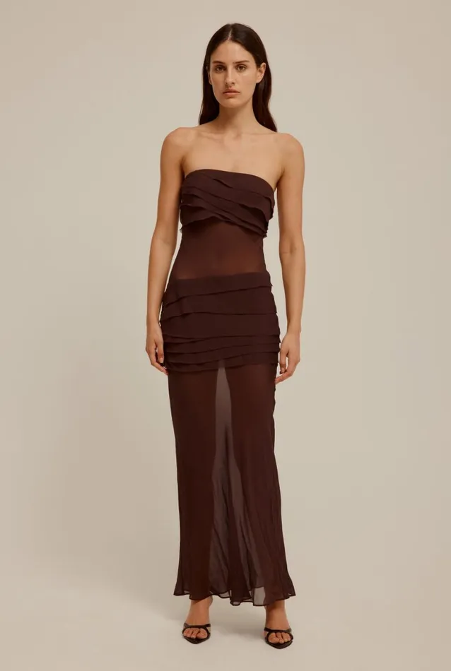 Woman Venroy Dresses Sheer Panelled Strapless Dress