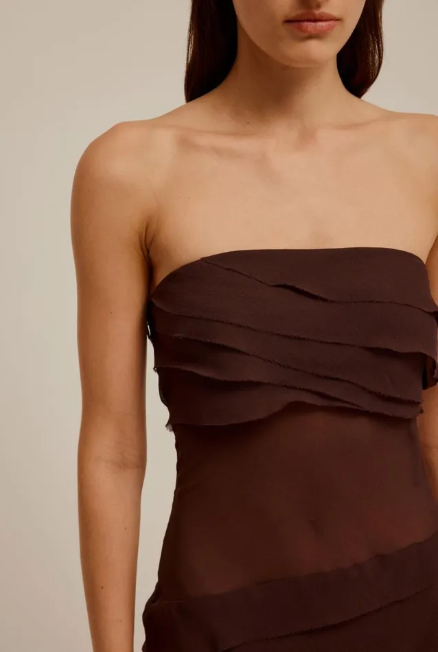 Woman Venroy Dresses Sheer Panelled Strapless Dress