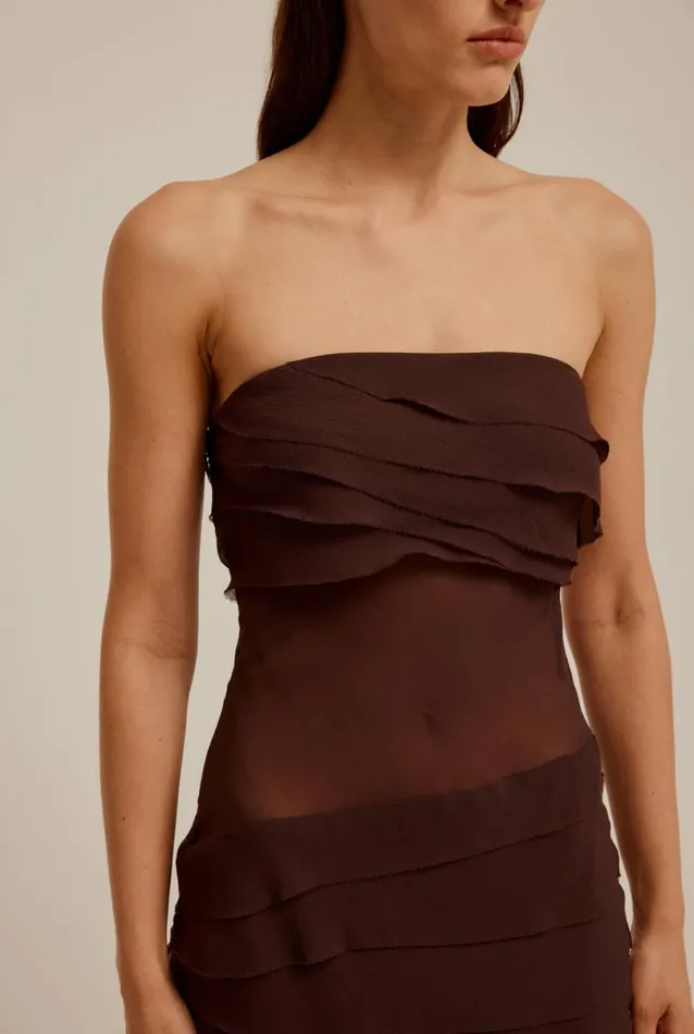 Woman Venroy Dresses Sheer Panelled Strapless Dress