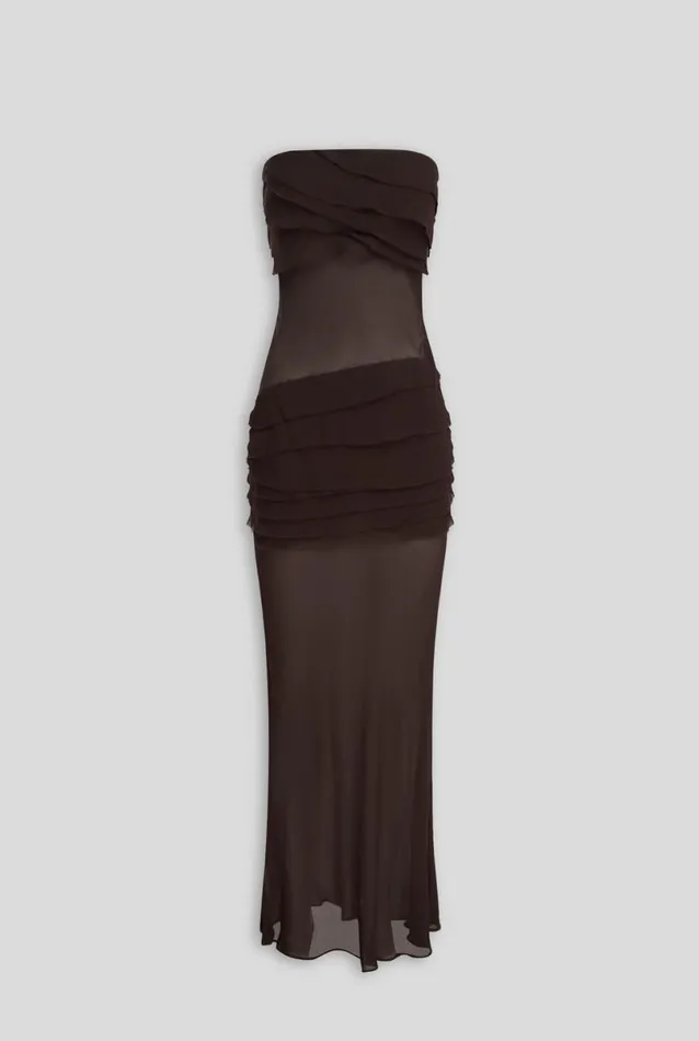 Woman Venroy Dresses Sheer Panelled Strapless Dress