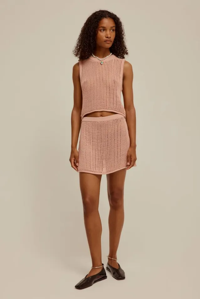Woman Venroy Knitwear Crochet Knit Mini Skirt