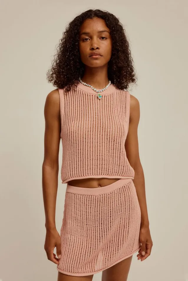 Woman Venroy Knitwear Crochet Knit Mini Skirt