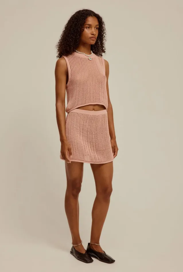 Woman Venroy Knitwear Crochet Knit Mini Skirt