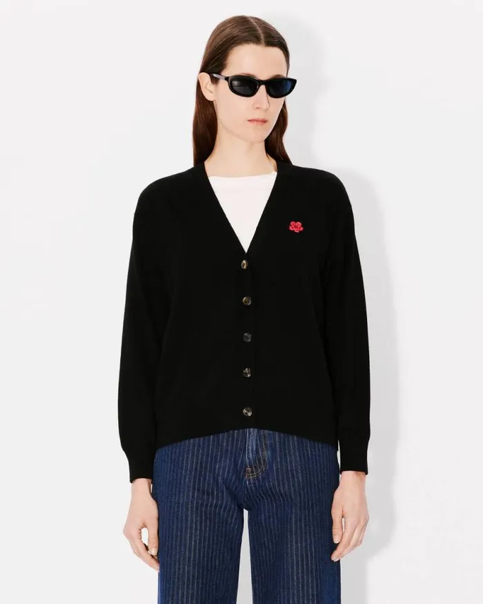 Women 039Boke Flower039 Embroidered Vneck Cardigan In Wool Black Kenzo Sweaters And Cardigans