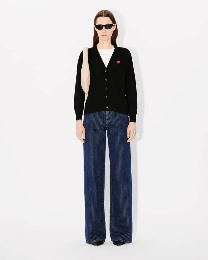 Women 039Boke Flower039 Embroidered Vneck Cardigan In Wool Black Kenzo Sweaters And Cardigans