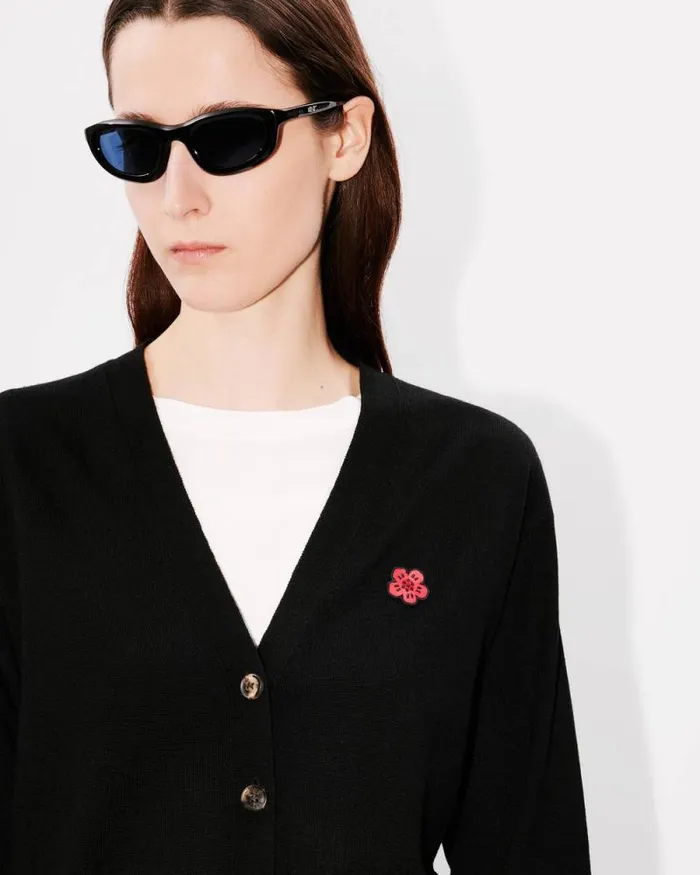Women 039Boke Flower039 Embroidered Vneck Cardigan In Wool Black Kenzo Sweaters And Cardigans