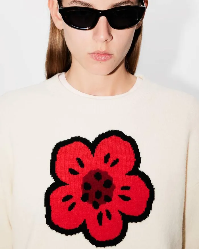Women 039Boke Flower039 Jumper In Wool Off White Kenzo Sweaters And Cardigans