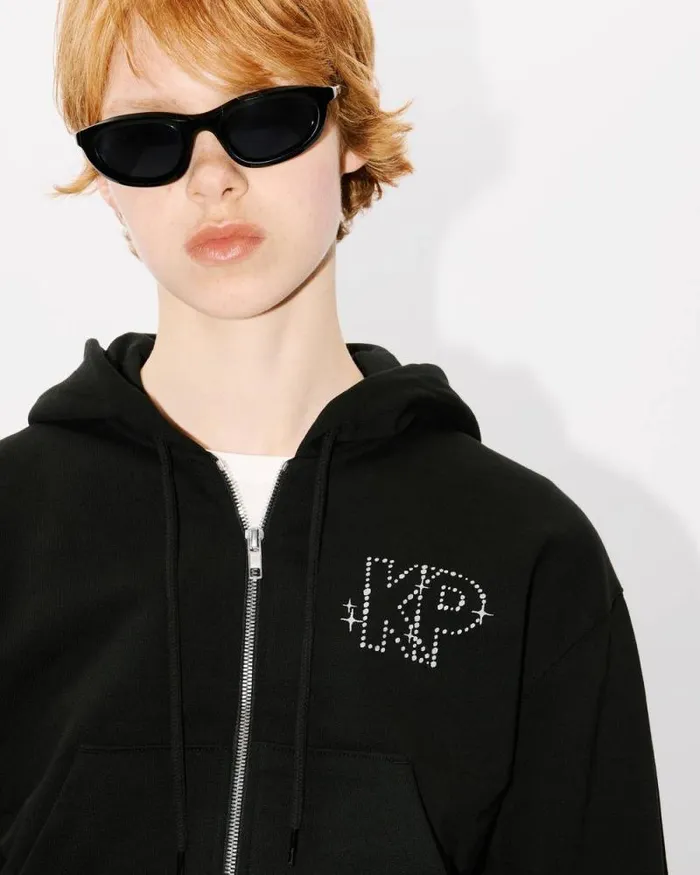 Women 039KENZO Constellation039 Cropped Zipped Hoodie In Cotton Black Kenzo Sweatshirts And Hoodies
