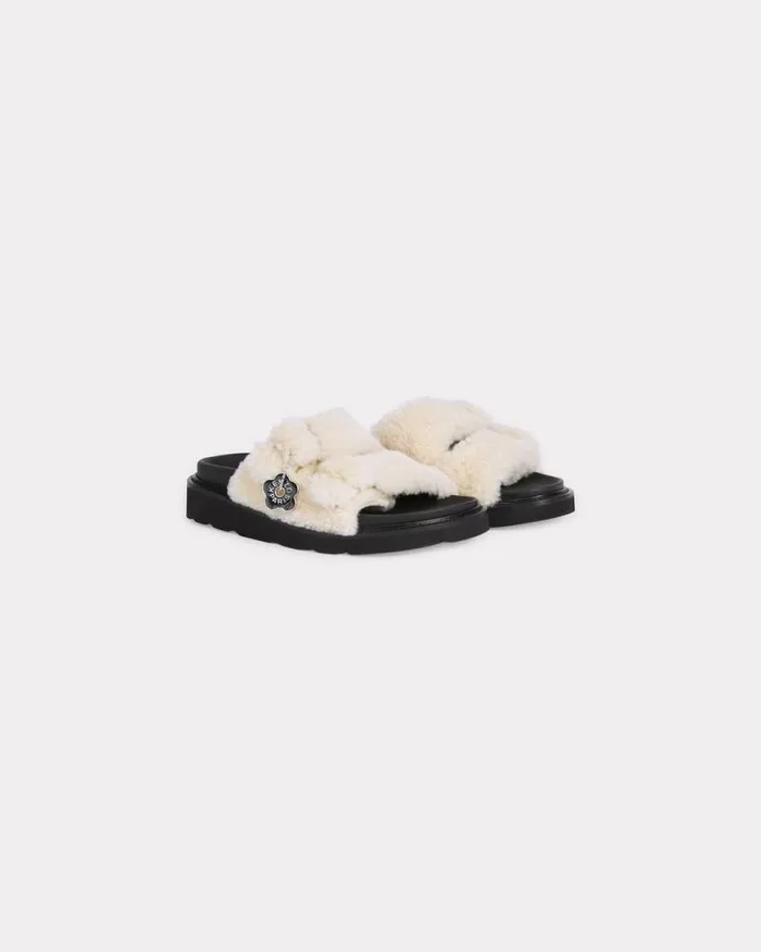 Women 039KENZO Matto039 Straps Mules In Leather Ecru Kenzo Mules And Espadrilles