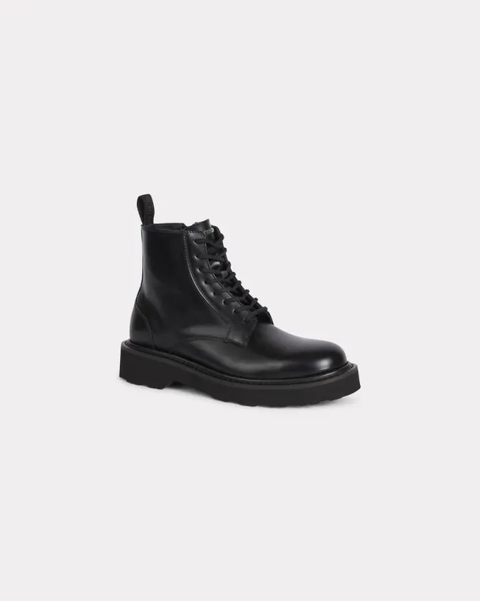 Women 039KENZO Ukio039 Leather Lace Up Boots Black Kenzo Boots