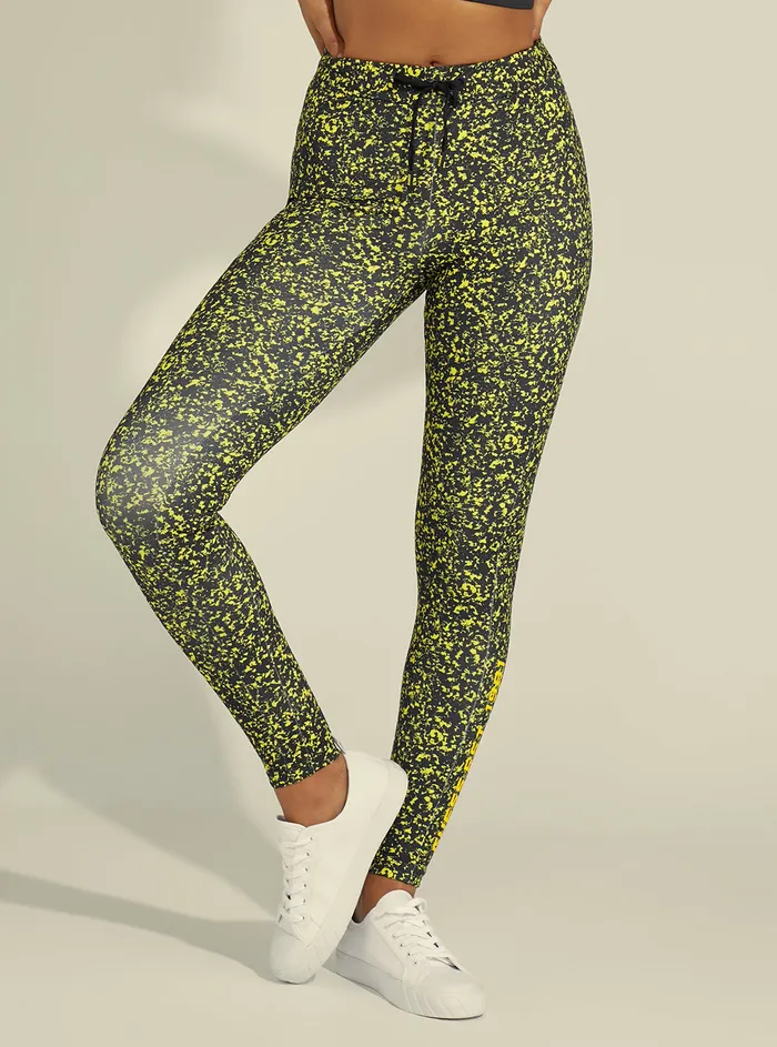 Women Activewear GUESS Eco Black Yellow Alesha Active Leggings