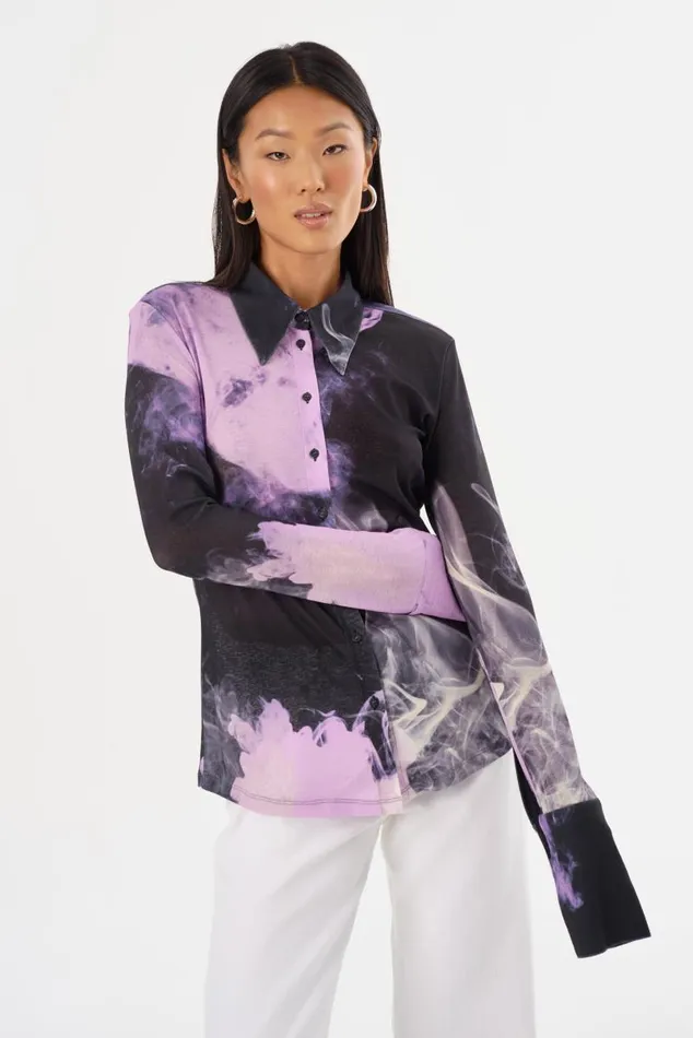 Women ALZINA Printed Long Sleeve Shirt Lavender Haze LAMARQUE Tops
