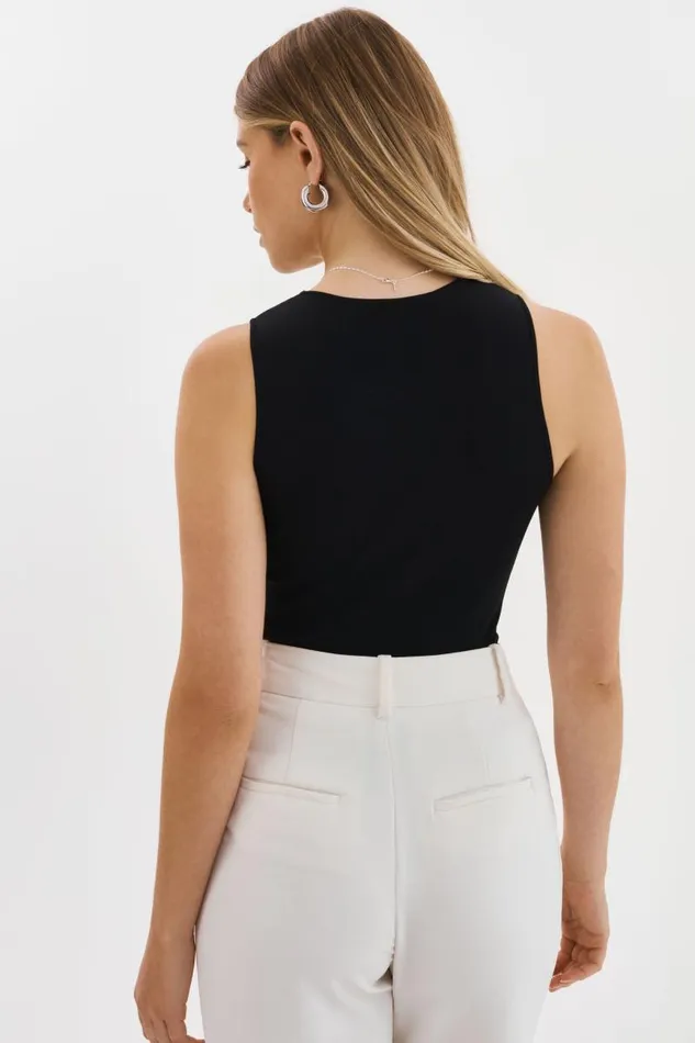 Women AMBRA Rib Knit Tank Top Black LAMARQUE Tops