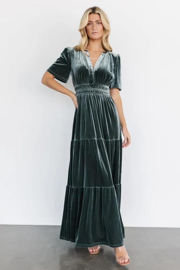 Women Artemis Velvet Maxi Dress Eucalyptus Baltic Born Maxi Dresses