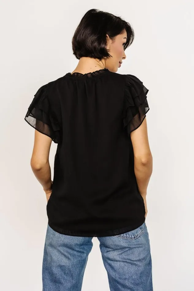 Women Asher Ruffle Sleeve Top Black Baltic Born Blouses and Shirts Women Asher Ruffle Sleeve Top Black Baltic Born Blouses and Shirts