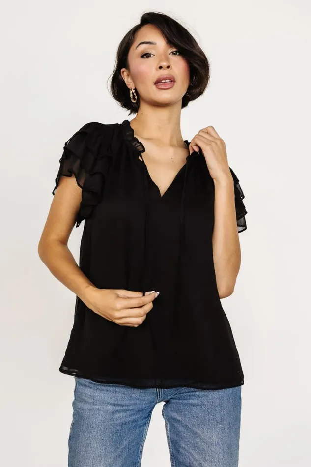 Women Asher Ruffle Sleeve Top Black Baltic Born Blouses and Shirts Women Asher Ruffle Sleeve Top Black Baltic Born Blouses and Shirts