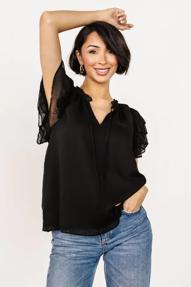 Women Asher Ruffle Sleeve Top Black Baltic Born Blouses and Shirts Women Asher Ruffle Sleeve Top Black Baltic Born Blouses and Shirts
