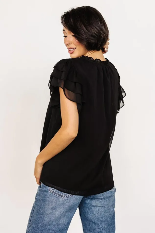 Women Asher Ruffle Sleeve Top Black Baltic Born Blouses and Shirts Women Asher Ruffle Sleeve Top Black Baltic Born Blouses and Shirts