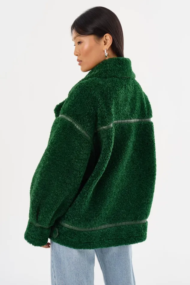 Women BADU Oversized Faux Shearling Jacket Green LAMARQUE Sherpa